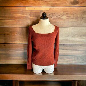 Nine West Women's Size L Cherry Merlot Sqaure Neckline Long Sleeve Sweater NWT
